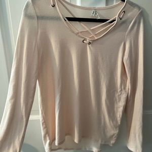 Pink Size Small Mudd shirt with cross cross front. Super soft. Good condition.